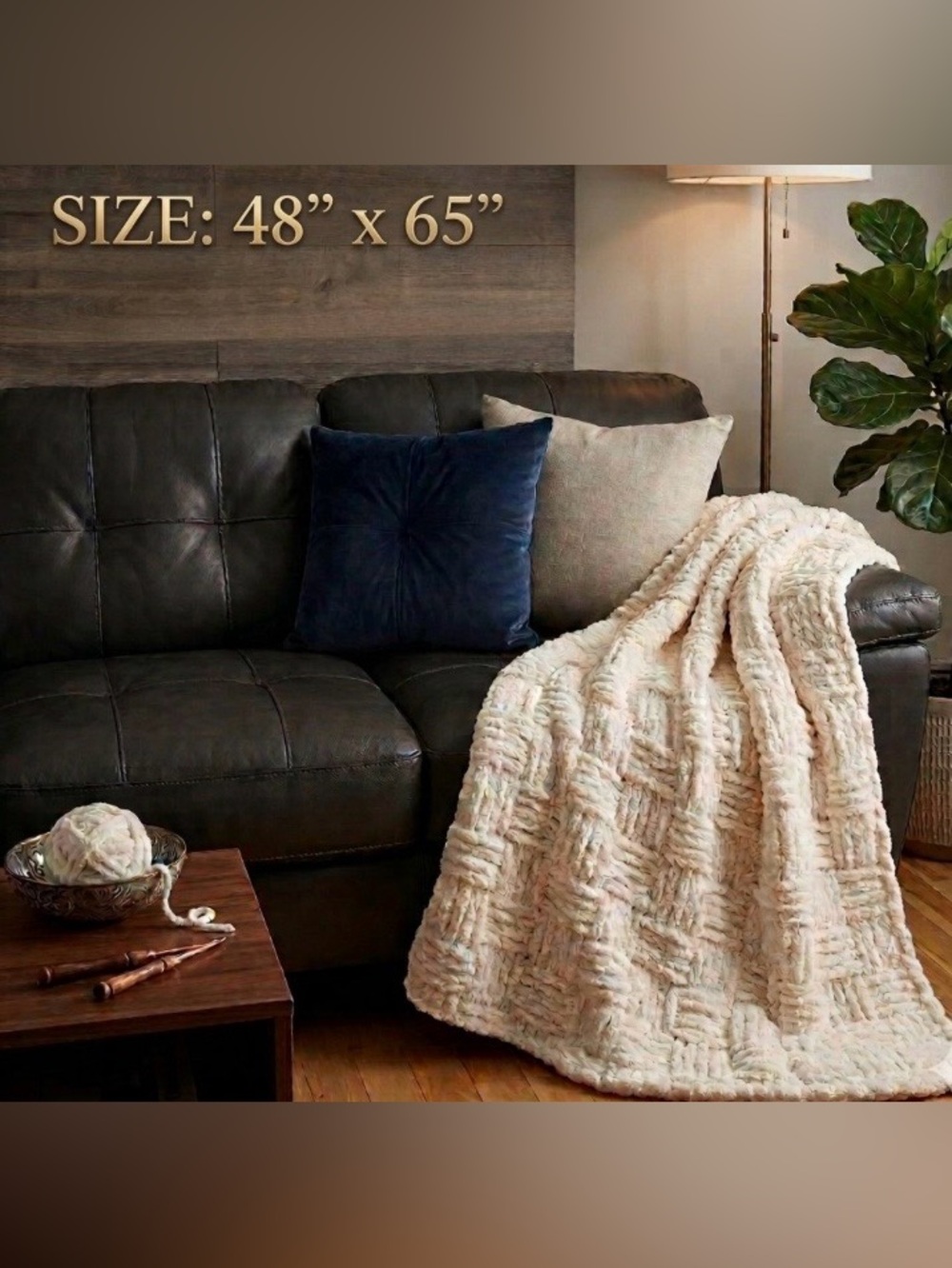 Luxurious Cream hand knitted Throw Blanket
